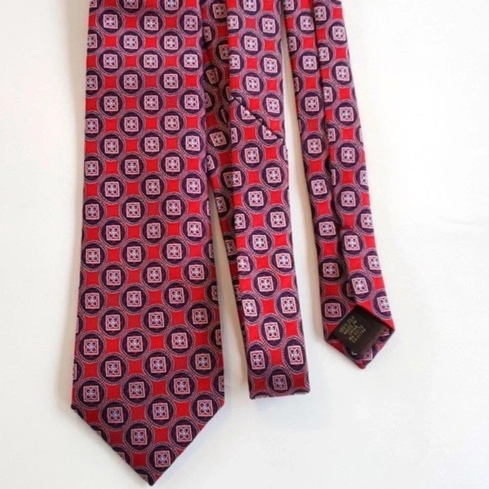 TASSO ELBA RED BLUE SILK GEOMETRIC CIRCLE MEN'S TIE 3.25 BY 58